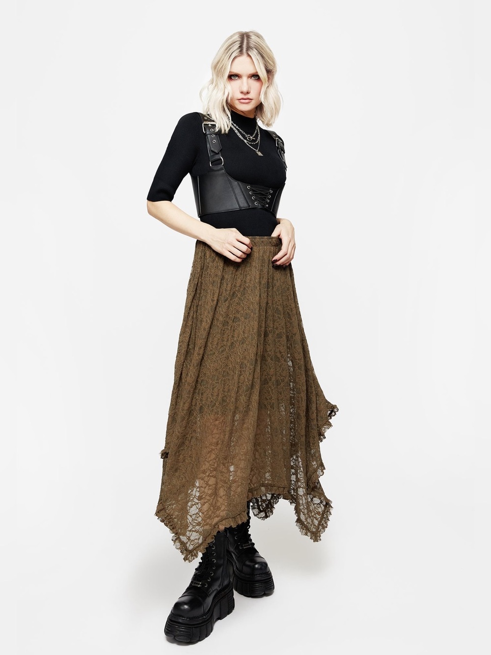 Disturbia Myrtle Floral Lace Handkerchief Hem Midi Skirt US 12 / UK 16 - Picture 9 of 9